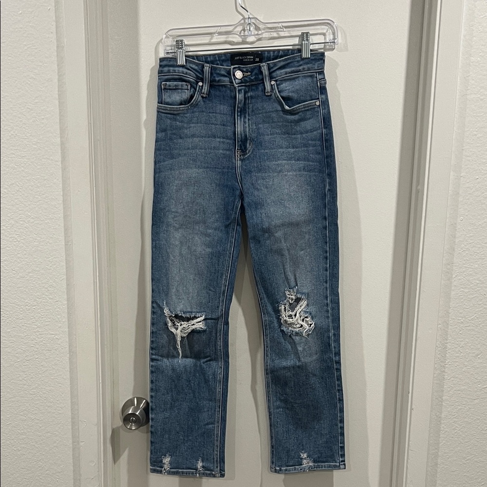 Just Black Women's Dark Blue Distressed Cropped Jeans MADE IN USA